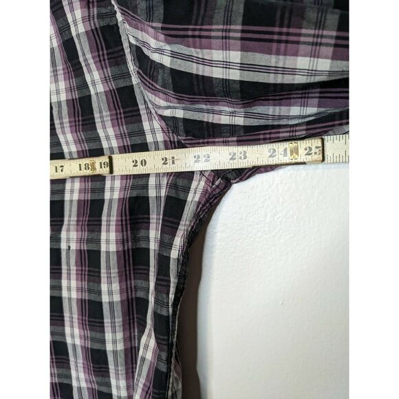 Helix Black Purple Plaid Long Adjustable Sleeve Button Down Shirt Men's Size XL - Picture 7 of 7